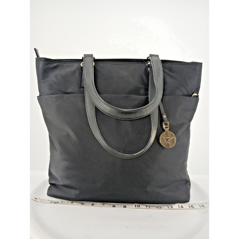 Lo & Sons Black Nylon Laptop Purse Bag Gold Charm Lavender Lining   C117